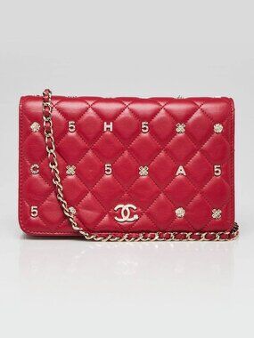 Chanel Red Quilted Lambskin Leather All About Chanel WOC Clutch Bag